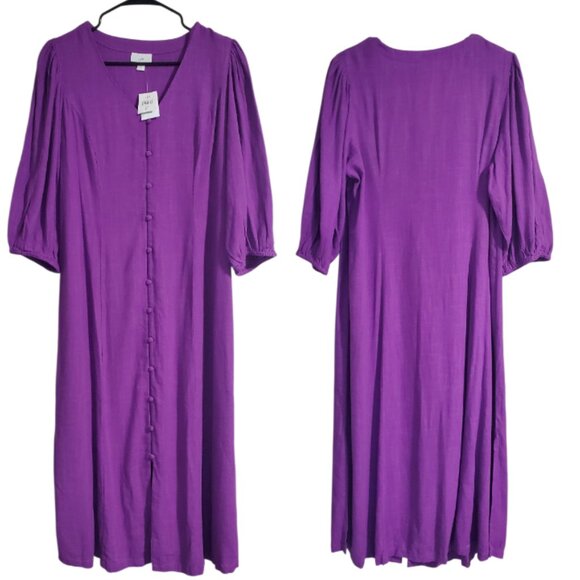 NWT J.Jill Dress Women’s Purple Linen Blend Button Front Midi Shift Dress - M - Picture 1 of 7